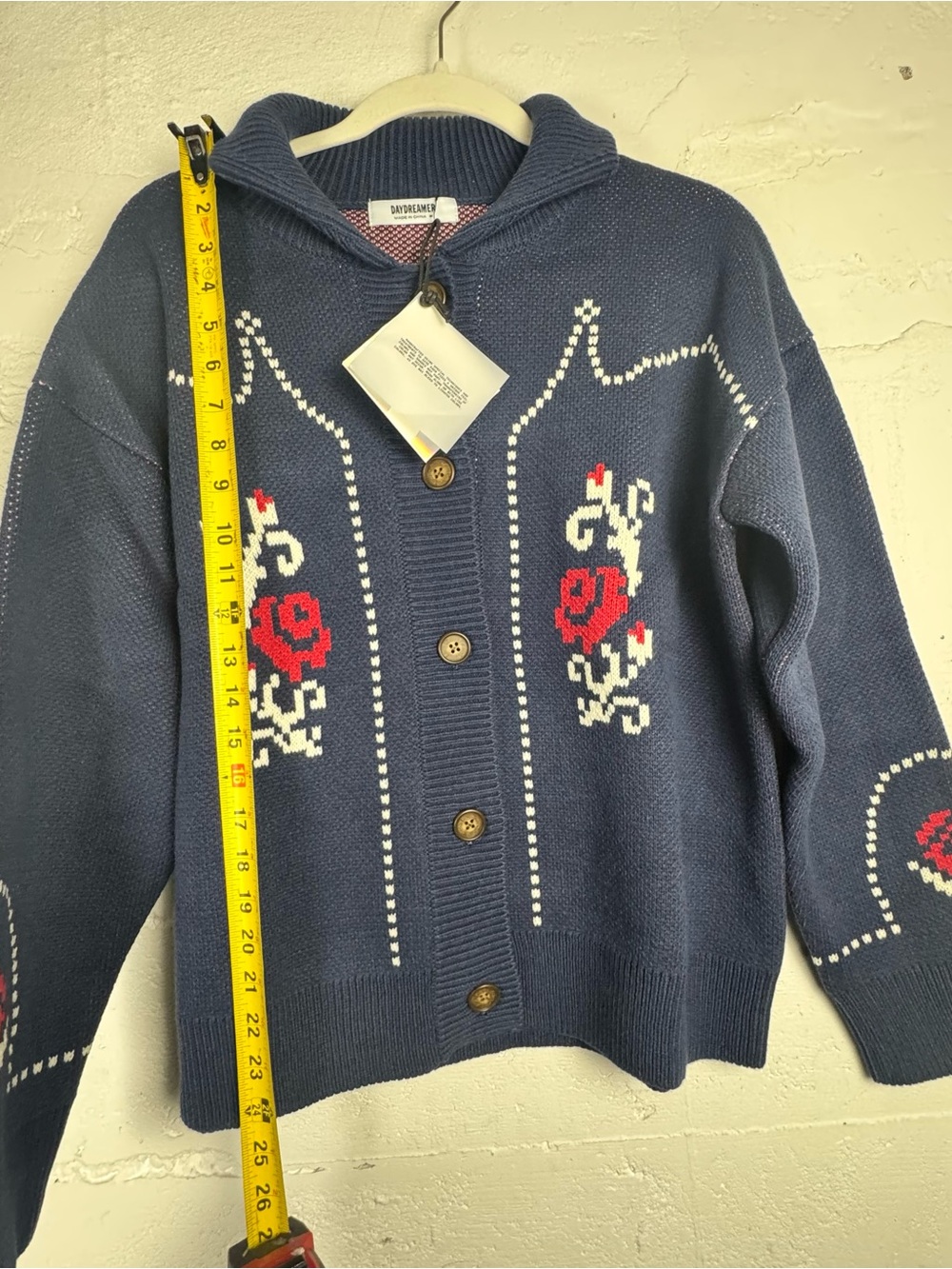 Navy Floral Knit Cardigan Jacket Western Coastal Cowgirl thick Sweater NWT - Picture 7 of 9